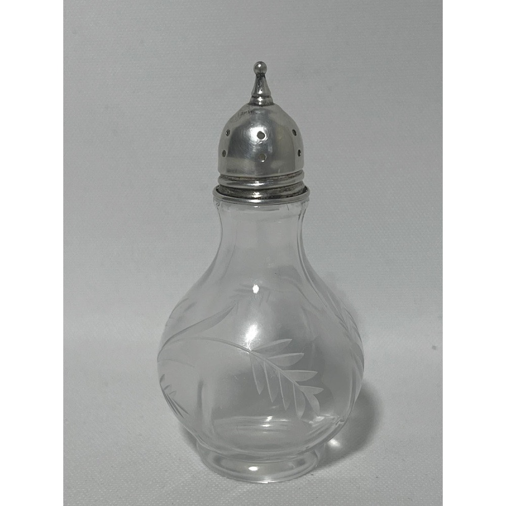 One Replacement Western Germany Salt Pepper Shaker Etched Glass Sterling Top